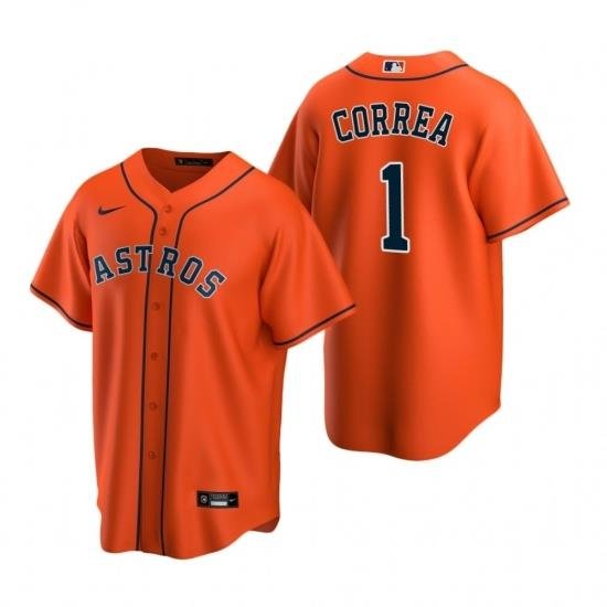 Mens Nike Houston Astros 1 Carlos Correa Orange Alternate Stitched Baseball Jerse