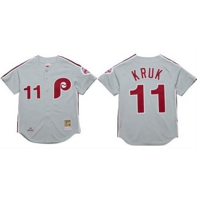 Men Philadelphia Phillies 11 John Kruk Grey 1989 Stitched Baseball Jersey