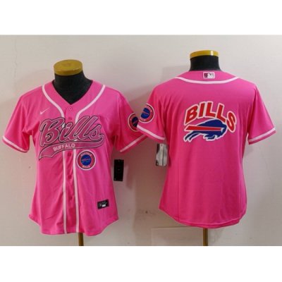 Women Buffalo Bills Pink Team Big Logo With Patch Cool Base Stitched Baseball Jersey