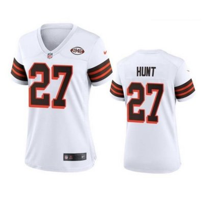 Women Cleveland Browns 27 Kareem Hunt Nike 1946 Collection Alternate Game Limited NFL Jersey   White