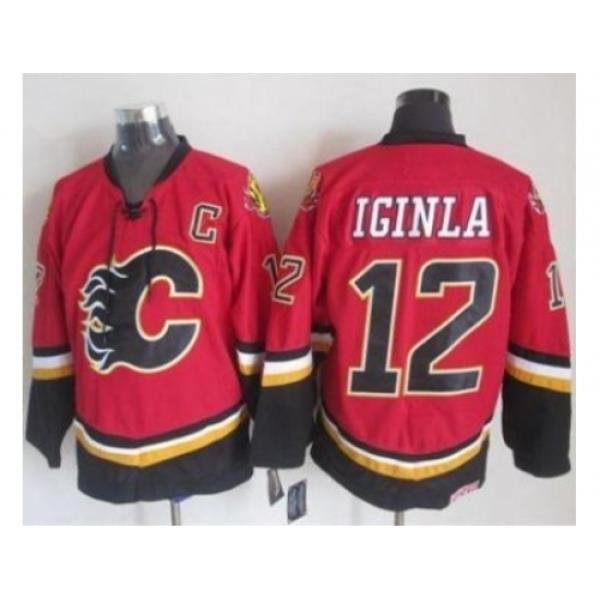 Calgary Flames #12 Jarome Iginla Red Black CCM Throwback Stitched NHL Jersey