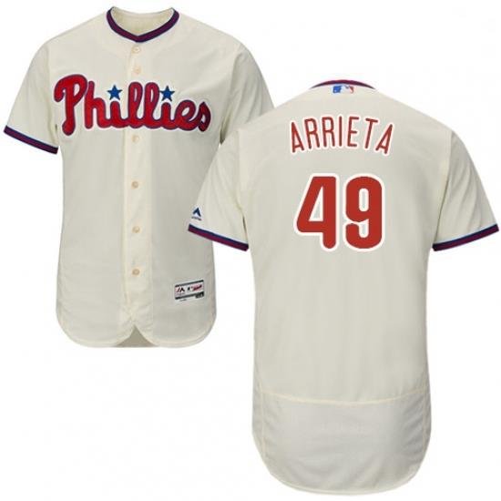 Mens Majestic Philadelphia Phillies 49 Jake Arrieta Cream Alternate Flex Base Authentic Collection MLB Jersey