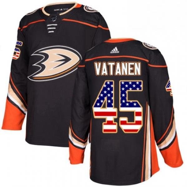 Mens Adidas Anaheim Ducks 45 Sami Vatanen Authentic Black USA Flag Fashion NHL Jersey