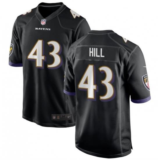 Men Baltimore Ravens 43 Justice Hill Black Game Football Jersey