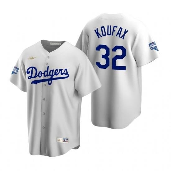 Men Brooklyn Los Angeles Dodgers 32 Sandy Koufax White 2020 World Series Champions CooperstoWn Collection Jersey