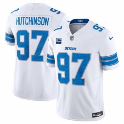 Men Detroit Lions 97 Aidan Hutchinson White 2024 F U S E  With 1 Star C Patch Vapor Untouchable Limited Stitched Jersey