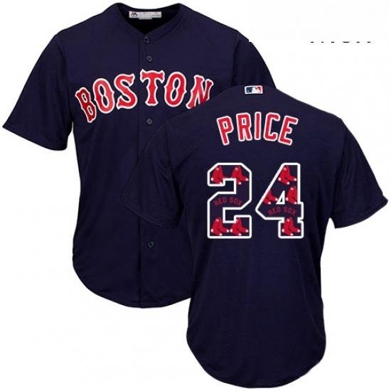 Mens Majestic Boston Red Sox 24 David Price Authentic Navy Blue Team Logo Fashion Cool Base MLB Jersey