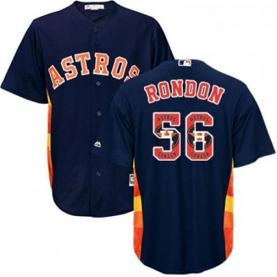 Mens Majestic Houston Astros 56 Hector Rondon Authentic Navy Blue Team Logo Fashion Cool Base MLB Jersey