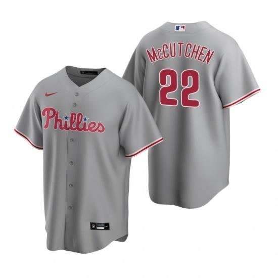 Mens Nike Philadelphia Phillies 22 AndreW McCutchen Gray Road Stitched Baseball Jersey