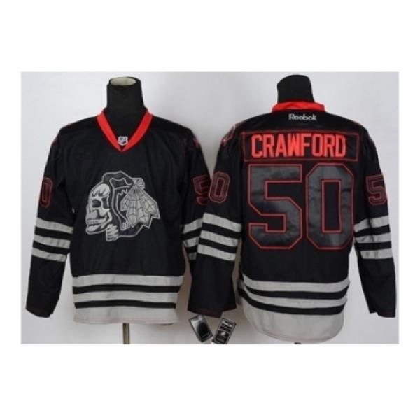 NHL Jerseys Chicago Blackhawks #50 Crawford black ice[the skeleton head]