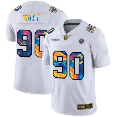 Pittsburgh Steelers 90 T J  Watt Men White Nike Multi Color 2020 NFL Crucial Catch Limited NFL Jersey