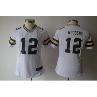 Women Nike Green Bay Packers 12# Rodgers White Nike NFL Jerseys