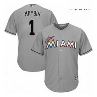 Youth Majestic Miami Marlins 1 Cameron Maybin Replica Grey Road Cool Base MLB Jersey