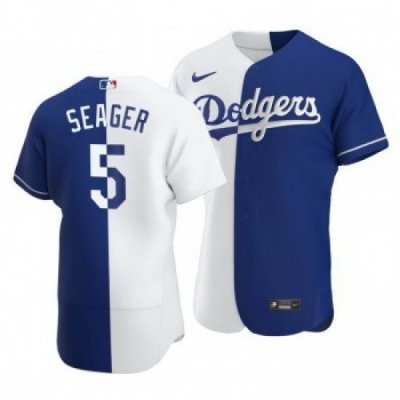 Men Los Angeles Dodgers 5 Corey Seager Split White Blue TWo Tone Jersey