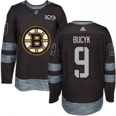 Mens Adidas Boston Bruins 9 Johnny Bucyk Authentic Black 1917 2017 100th Anniversary NHL Jersey