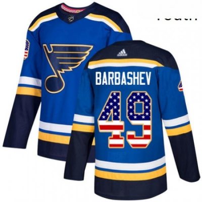 Youth Adidas St Louis Blues 49 Ivan Barbashev Authentic Blue USA Flag Fashion NHL Jersey