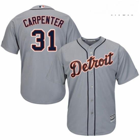 Mens Majestic Detroit Tigers 31 Ryan Carpenter Replica Grey Road Cool Base MLB Jersey