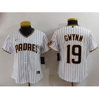 Women San Diego Padres 19 19 Tony Gwynn White With PS Patch Cool Base Stitched Baseball Jersey