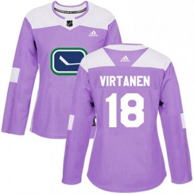 Womens Adidas Vancouver Canucks 18 Jake Virtanen Authentic Purple Fights Cancer Practice NHL Jersey