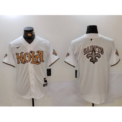 Men New Orleans Saints Team Big Logo White Cool Base Stitched Baseball Jersey