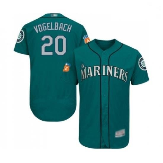 Mens Seattle Mariners 20 Dan Vogelbach Teal Green Alternate Flex Base Authentic Collection Baseball Jersey