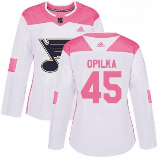 Womens Adidas St Louis Blues 45 Luke Opilka Authentic WhitePink Fashion NHL Jersey