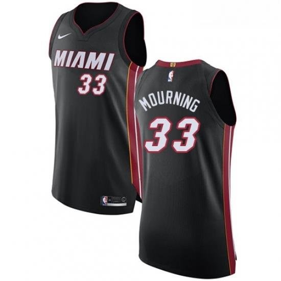 Youth Nike Miami Heat 33 Alonzo Mourning Authentic Black Road NBA Jersey Icon Edition