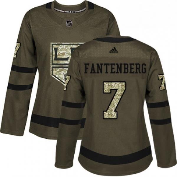 Womens Adidas Los Angeles Kings 7 Oscar Fantenberg Authentic Green Salute to Service NHL Jersey