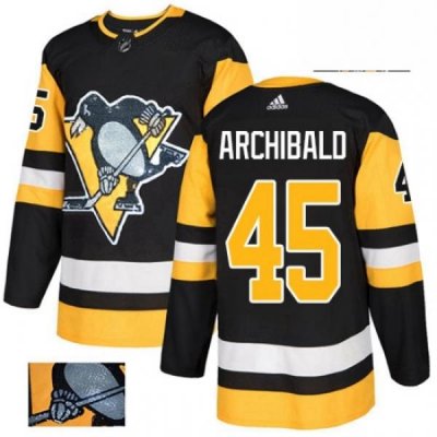 Mens Adidas Pittsburgh Penguins 45 Josh Archibald Authentic Black Fashion Gold NHL Jersey