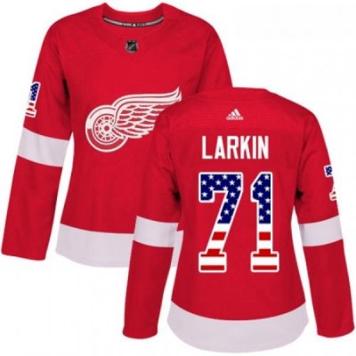 Womens Adidas Detroit Red Wings 71 Dylan Larkin Authentic Red USA Flag Fashion NHL Jersey