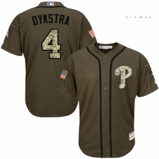 Mens Majestic Philadelphia Phillies 4 Lenny Dykstra Authentic Green Salute to Service MLB Jersey