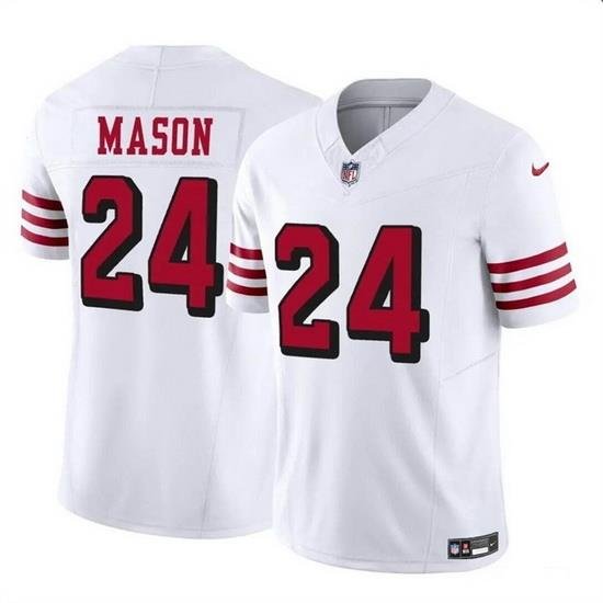 Men San Francisco 49ers 24 Jordan Mason New White 2023 F U S E  Stitched Football Jersey