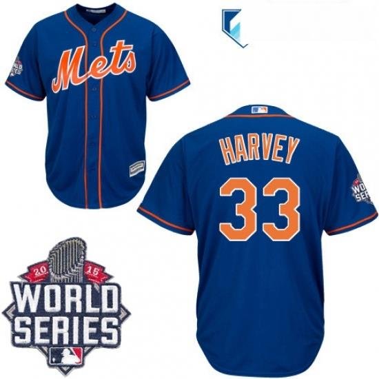 Mens Majestic NeW York Mets 33 Matt Harvey Authentic Royal Blue Alternate Home Cool Base 2015 World Series MLB Jersey