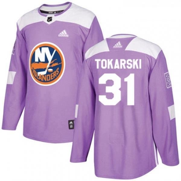 Youth Adidas New York Islanders 31 Dustin Tokarski Authentic Purple Fights Cancer Practice NHL Jersey