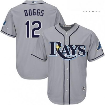 Mens Majestic Tampa Bay Rays 12 Wade Boggs Replica Grey Road Cool Base MLB Jersey