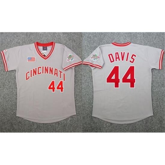 Men Cincinnati Reds 44 Eric Davis Gray 1990 World Series Stitched Jersey