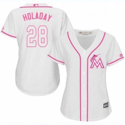 Womens Majestic Miami Marlins 28 Bryan Holaday Authentic White Fashion Cool Base MLB Jersey