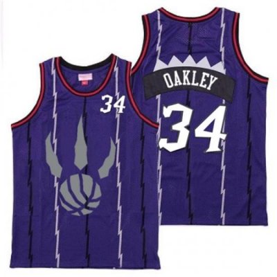 Raptors 34 Charles Oakley Purple Gray Logo Retro Jersey 6