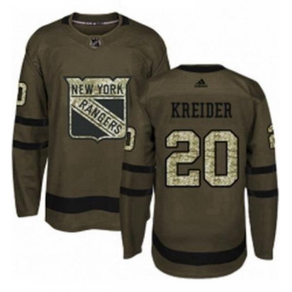 Mens Adidas New York Rangers 20 Chris Kreider Authentic Green Salute to Service NHL Jersey