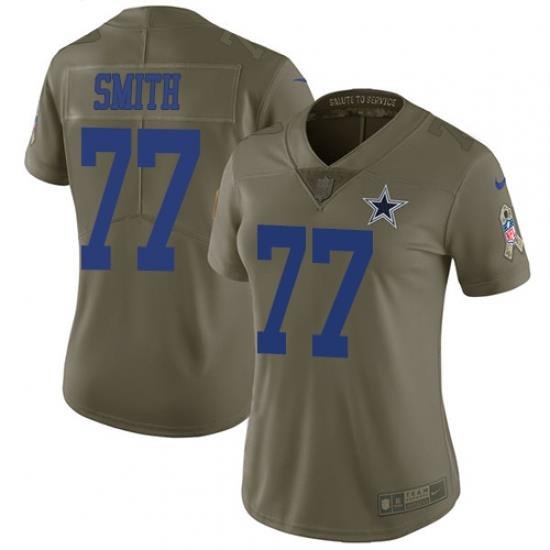 Womens Nike Cowboys #77 Tyron Smith Olive  Stitched NFL Limited 2017 Salute to Service Jersey