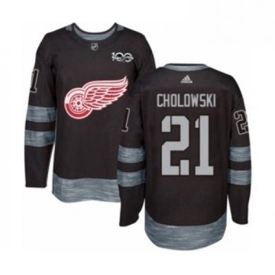 Mens Adidas Detroit Red Wings 21 Dennis Cholowski Authentic Black 1917 2017 100th Anniversary NHL Jersey