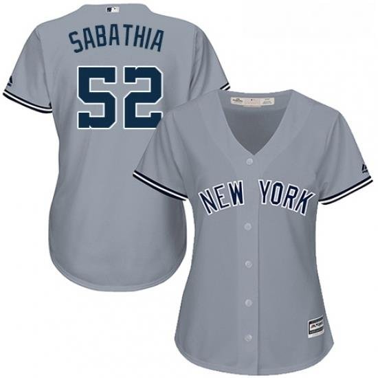 Womens Majestic New York Yankees 52 CC Sabathia Authentic Grey Road MLB Jersey