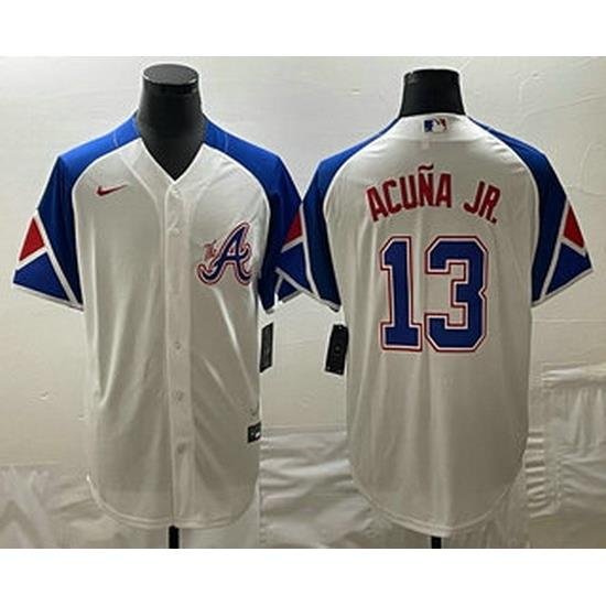 Men's Atlanta Braves #13 Ronald Acuna Jr White 2023 City Connect Cool Base Stitched Jersey