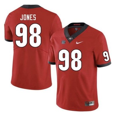 Men #98 Noah Jones Georgia Bulldogs College Football Jerseys Sale-Red