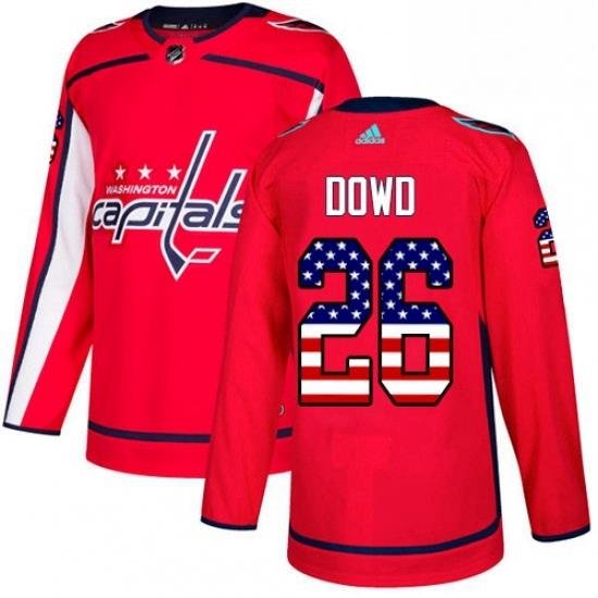 Mens Adidas Washington Capitals 26 Nic Dowd Authentic Red USA Flag Fashion NHL Jersey