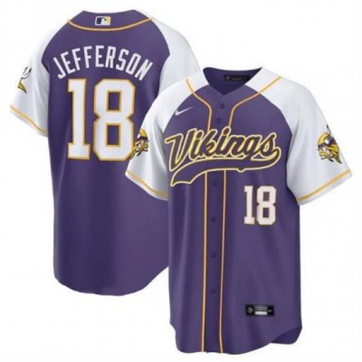 Men Minnesota Vikings 18 Justin Jefferson Purple White Cool Base Stitched Baseball Jersey