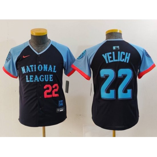 Youth National League 22 Christian Yelich Navy 2024 All Star Limited Stitched Baseball Jersey 3