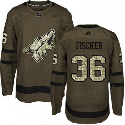 Mens Adidas Arizona Coyotes 36 Christian Fischer Premier Green Salute to Service NHL Jersey