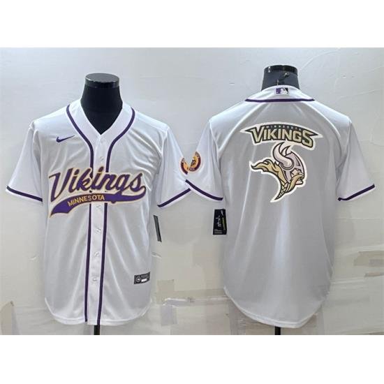 Men Minnesota Vikings White Team Big Logo With Patch Cool Base Stitched Baseball Jersey