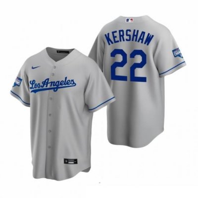 Youth Los Angeles Dodgers 22 Clayton KershaW Gray 2020 World Series Champions Road Replica Jersey